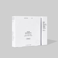 Load image into Gallery viewer, A studio shot of the outer box packaging for the Calm Movements Eye &amp; Cheek Mask. The minimalist white box lists key ingredients such as Centella Asiatica, 5GF &amp; Neuropeptides, Hyaluronic Acid, and Tremella Mushroom, highlighting its soothing and rejuvenating properties.