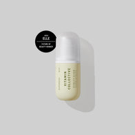 Load image into Gallery viewer, A bottle of Vitamin Collective Vitality Elixir featuring a minimalist white and yellow label. The clear glass container shows the potent serum, and the image includes the 2024 ELLE Future of Beauty Winner badge against a clean grey background.
