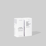 Load image into Gallery viewer, A studio shot of the white minimalist outer packaging for the Vitamin Collective Vitality Elixir. Two rectangular boxes are shown from different angles, highlighting the clean typography and key ingredients list including Vitamin B, C, E, F, K.