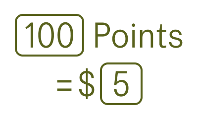 100 points equals 5 dollars icon